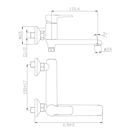 Смеситель для ванны Rossinka W35-33, хром купить в СОМ